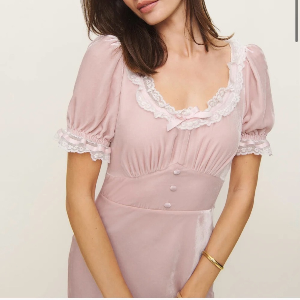 Reformation Adessa Velvet Dress Pink - Size 0